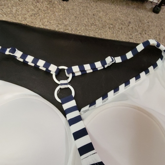 Kona Sol Side Cinch High Coverage One piece swimsuit Navy/ White Stripe Size XL - Picture 8 of 12